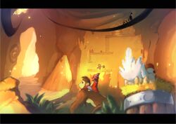  1boy 1girl ape barrel bird brown_hair chicken closed_mouth commentary_request denim donkey_kong donkey_kong_(1981_game) donkey_kong_(series) donkey_kong_bananza furry furry_male highres jeans letterboxed mario necktie orenji_(ydtd2453) pants pauline_(mario) pauline_(young)_(mario) pikmin_(creature) pikmin_(series) red_necktie red_shirt riding shirt short_hair super_mario_bros. 