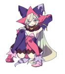  1girl artist_request book green_eyes hat highres long_hair looking_at_viewer magic magilou_(tales) open_mouth panties pantyshot pink_legwear platinum_blonde simple_background sitting smile solo tales_of_(series) tales_of_berseria thigh-highs underwear white_background 