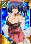 00s 1girl bashoku_youjou blue_hair breast_hold breasts card_(medium) cleavage female hair_ornament ikkitousen large_breasts looking_at_viewer see-through short_twintails smile solo standing twintails violet_eyes 