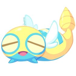  animal_focus artist_name closed_eyes commentary dunsparce facing_viewer full_body no_humans open_mouth pokemon pokemon_(creature) pokemon_focus sharmieart simple_background smile solo white_background 