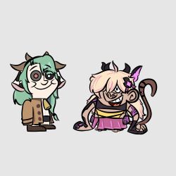  adam_lyon ahoge animal_ears bell black_sclera blonde_hair brown_jacket brown_shoes carbean3r closed_mouth colored_sclera cow_ears cow_horns crelly crelly_(crelly_3.0) full_body green_hair grey_sclera hair_over_one_eye heterochromia highres horns indie_virtual_youtuber jacket jake_spidermonkey koko_d._nuts long_hair mismatched_sclera monkey my_gym_partner's_a_monkey neck_bell open_clothes open_jacket open_mouth parody pink_skirt red_eyes shoes simple_background skirt sleeves_past_fingers sleeves_past_wrists smile style_parody teeth toon_(style) upper_teeth_only virtual_youtuber white_background white_eyes 