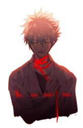  1boy bangoul closed_eyes closed_mouth collared_shirt commentary_request cropped_torso english_text evangelion:_3.0_you_can_(not)_redo grey_hair korean_commentary male_focus nagisa_kaworu neon_genesis_evangelion purple_shirt rebuild_of_evangelion red_rope rope school_uniform shirt short_hair simple_background solo tokyo-3_middle_school_uniform undershirt upper_body white_background white_shirt 
