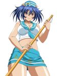  00s 1girl bare_shoulders bashoku_youjou blue_hair blush breasts cleavage female hair_ornament hat ikkitousen large_breasts legs looking_at_viewer midriff navel sailor shint_skin short_twintails skirt smile solo twintails violet_eyes 