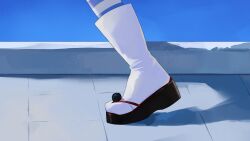  1girl absurdres commentary_request feet foot_focus highres jika-tabi korean_commentary nbee_ya socks solo stellive striped_clothes striped_socks tenko_shibuki virtual_youtuber walking 