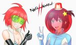  2girls ahoge bare_shoulders bikini breasts cleavage goggles helmet long_gloves luluco multiple_girls not_a_hazard short_hair side_ponytail spacesuit swimsuit thumbs_up trigger-chan trigger_(company) uchuu_patrol_luluco v 