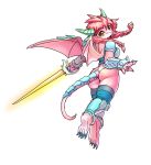  1girl armor artist_request ass brown_eyes dragon female full_body furry long_hair open_mouth pink_hair solo white_background wings 