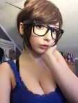  1girl breasts cleavage cosplay glasses large_breasts mei_(overwatch) overwatch photo 