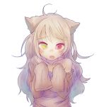  1girl animal_ears collarbone fang female hantoumei_namako heterochromia messy_hair off_shoulder open_mouth original oversized_clothes oversized_shirt shirt simple_background sleeves_past_wrists solo white_background 