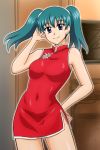  00s 1girl breasts dress female green_hair honjo_mikaze looking_at_viewer smile stratos_4 twintails 