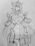  1girl breast_grab breasts female kos-mos large_breasts long_hair monochrome negresco simple_background sketch solo xenosaga 