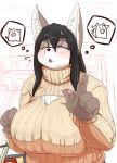  1girl artist_request black_hair breasts closed_eyes dog female furry glasses indoors large_breasts long_hair milf open_mouth partially_colored solo sweater upper_body 