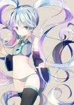  1girl blue_eyes blue_hair cowboy_shot detached_sleeves hatsune_miku highres long_hair necktie no_pants panties solo thigh-highs twintails underwear very_long_hair vocaloid yuuani 