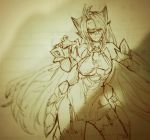  1girl breasts female kos-mos large_breasts long_hair monochrome negresco simple_background sketch solo xenosaga 