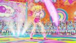  1girl aikatsu_stars! animated animated_gif ass blonde_hair dancing gradient_hair hair_ornament hair_ribbon legs multicolored_hair nijino_yume pink_ribbon ribbon shirt shorts solo sparks twintails 