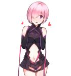  1girl fate/grand_order fate_(series) hair_over_one_eye hona_(pixiv7939518) looking_at_viewer navel pink_hair shielder_(fate/grand_order) short_hair simple_background solo violet_eyes white_background 