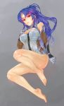  1girl bare_legs barefoot blue_hair breasts cleavage female large_breasts legs lilith-soft long_hair looking_at_viewer red_eyes simple_background solo taimanin_asagi taimanin_murasaki very_long_hair yatsu_murasaki 