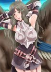  1girl armor arms_up brown_hair fire_emblem fire_emblem:_kakusei janong nintendo skirt solo sumia v 