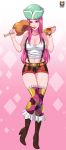  1girl boots breasts female food full_body jewelry_bonney kyoffie large_breasts looking_at_viewer one_piece pink_hair solo standing 
