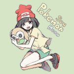  10s 1girl beanie black_hair erumi-on female_protagonist_(pokemon_sm) hug pokemon pokemon_(game) pokemon_sm rowlet short_shorts shorts 