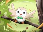  10s bird feathers nintendo no_humans owl pokemon pokemon_(game) pokemon_sm rowlet solo tree wings 