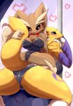  2girls black_sclera blue_eyes breasts bunnysuit crossover digimon fdokkaku fingerless_gloves furry lopunny multiple_girls nintendo pokemon red_eyes renamon 