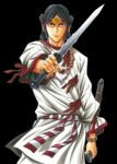  1boy 90s black_hair jewelry kofun_period male_focus sash sheath simple_background solo sword watsuki_nobuhiro weapon yamato_takeru yamato_takeru_(manga) 