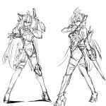  2girls breasts female kos-mos large_breasts long_hair looking_at_viewer monochrome multiple_girls negresco simple_background sketch t-elos white_background xenosaga 
