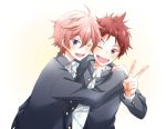  gakuran high_speed! male_focus pink_hair redhead shigino_kisumi shiina_asahi violet_eyes wink 