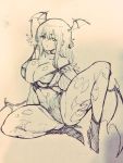  1girl breasts capcom curvy large_breasts long_hair monochrome morrigan_aensland negresco photo sketch succubus vampire_(game) wings 