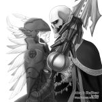  1boy 1girl ainz_ooal_gown aken armor looking_at_another monochrome overlord_(maruyama) robe shalltear_bloodfallen skeleton undead vampire weapon wings 