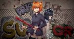  animal_ears baseball_bat black_hair blood cat_ears cat_eyes cellphone cigarette despair_(artist) graffiti looking_at_viewer nail nail_bat orange_hair red_eyes smoking street violet_eyes 