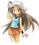  00s 1girl 310123 blue_(pokemon) brown_hair female hat long_hair pokemon pokemon_(game) pokemon_frlg solo white_background 