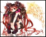  1girl bacterial_contamination bent_knees boots conomi-c5 female highres karune_ca long_hair red_eyes redhead sitting smile solo thigh-highs twintails vocaloid wings 