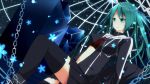  1girl aqua_eyes aqua_hair bloodcatblack chains flower green_eyes hatsune_miku highres navel skirt solo thigh-highs twintails vocaloid 