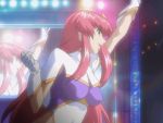  00s 1girl animated animated_gif bouncing_breasts breasts concert gloves gundam gundam_seed gundam_seed_destiny hair_ornament large_breasts leotard long_hair meer_campbell pink_hair stage star star_hair_ornament waving 