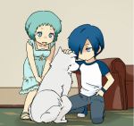  1boy 1girl animated animated_gif arisato_minato blue_hair furea_(genjuu_no_mori) koromaru megami_tensei persona persona_3 shin_megami_tensei short_hair simple_background yamagishi_fuuka yuuki_makoto 