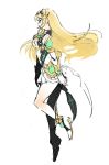  1girl armor artist_request blonde_hair breasts cleavage dress fingerless_gloves gloves mythra_(xenoblade) large_breasts long_hair simple_background solo white_background xenoblade xenoblade_2 yellow_eyes 