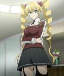  1girl blonde_hair blue_eyes breasts claire_harvey highres hundred large_breasts long_hair skirt solo standing stitched 