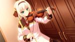  1girl cynthia_orlando game_cg highres instrument ribbons ryuuyoku_no_melodia short_hair tenmaso uniform violin whirlpool white_hair 