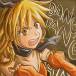  1girl blonde_hair bow breasts brown_eyes calamity_jane detached_sleeves dress drill_hair freckles hair_ribbon hairband long_hair open_mouth orange_dress ribbon sidelocks solo wild_arms wild_arms_1 