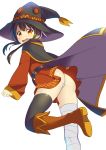  6_(roku) ass bandage belt black_hair blush cape hat kono_subarashii_sekai_ni_shukufuku_wo! megumin panties pantyshot pantyshot_(standing) standing underwear 