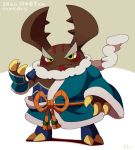  1boy facial_mark green_eyes horns japanese_clothes kan&#039;oke_maru kanokemaru kuwagataishou scarf solo youkai youkai_watch 