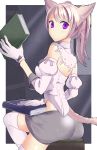  6_(roku) book cat_ears cat_tail miqo&#039;te purple_hair skirt tail thigh-highs violet_eyes 