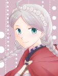  1girl ahoge asagao_l blue_eyes braid breasts choker closed_mouth fire_emblem fire_emblem_fates flower grey_hair hairband heart highres long_hair looking_at_viewer low_twin_braids medium_breasts nina_(fire_emblem) parted_bangs portrait smile solo turtleneck twin_braids white_hairband 