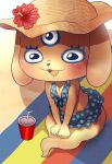  1girl artist_request beach bikini dog furry open_mouth satori-chan solo sun_hat swimsuit third_eye youkai_watch 