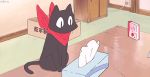  &gt;_&lt; /\/\/\ 1boy 1girl animated animated_gif black_cat black_hair cat nichijou sakamoto_(nichijou) scarf shinonome_nano tears tissue tissue_box 