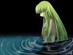  1girl breasts c.c. code_geass green_hair kokuchi long_hair nude partially_submerged sideboob solo wet wet_hair yellow_eyes 