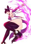  1girl ass bare_shoulders black_hair breasts capcom detached_sleeves drill_hair fingerless_gloves gloves han_juri large_breasts short_hair solo street_fighter street_fighter_iv thigh-highs twin_drills violet_eyes 