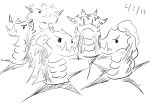  black_and_white chibi dragon horns monochrome no_humans sketch teeth white_background 