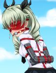  1girl anchovy arms_behind_back ball_gag bdsm blindfold blush bondage bound bound_arms cyber_(cyber_knight) drill_hair gag gagged girls_und_panzer green_hair harness long_hair necktie solo twin_drills twintails 